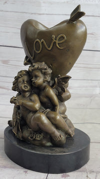 Bronze Candle Holder Cherubim Hearts Love 9" x 6"