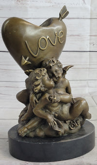Bronze Candle Holder Cherubim Hearts Love 9" x 6"