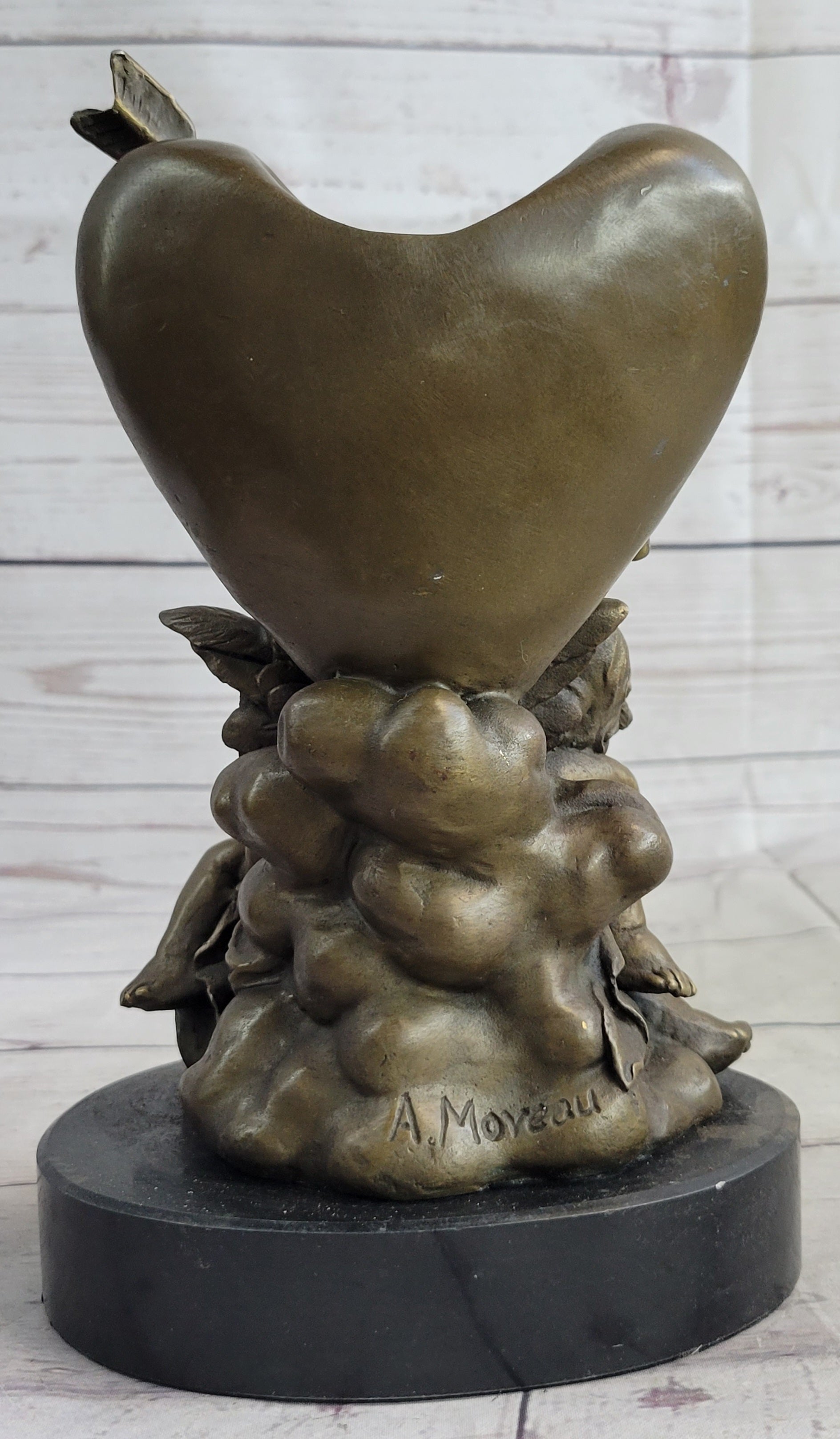 Bronze Candle Holder Cherubim Hearts Love 9" x 6"