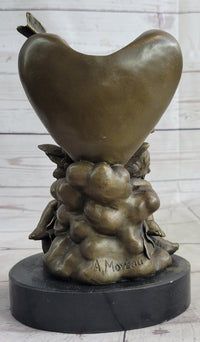 Bronze Candle Holder Cherubim Hearts Love 9" x 6"