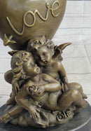 Bronze Candle Holder Cherubim Hearts Love 9" x 6"