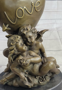 Bronze Candle Holder Cherubim Hearts Love 9" x 6"