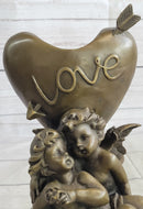 Bronze Candle Holder Cherubim Hearts Love 9" x 6"