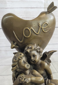 Bronze Candle Holder Cherubim Hearts Love 9" x 6"