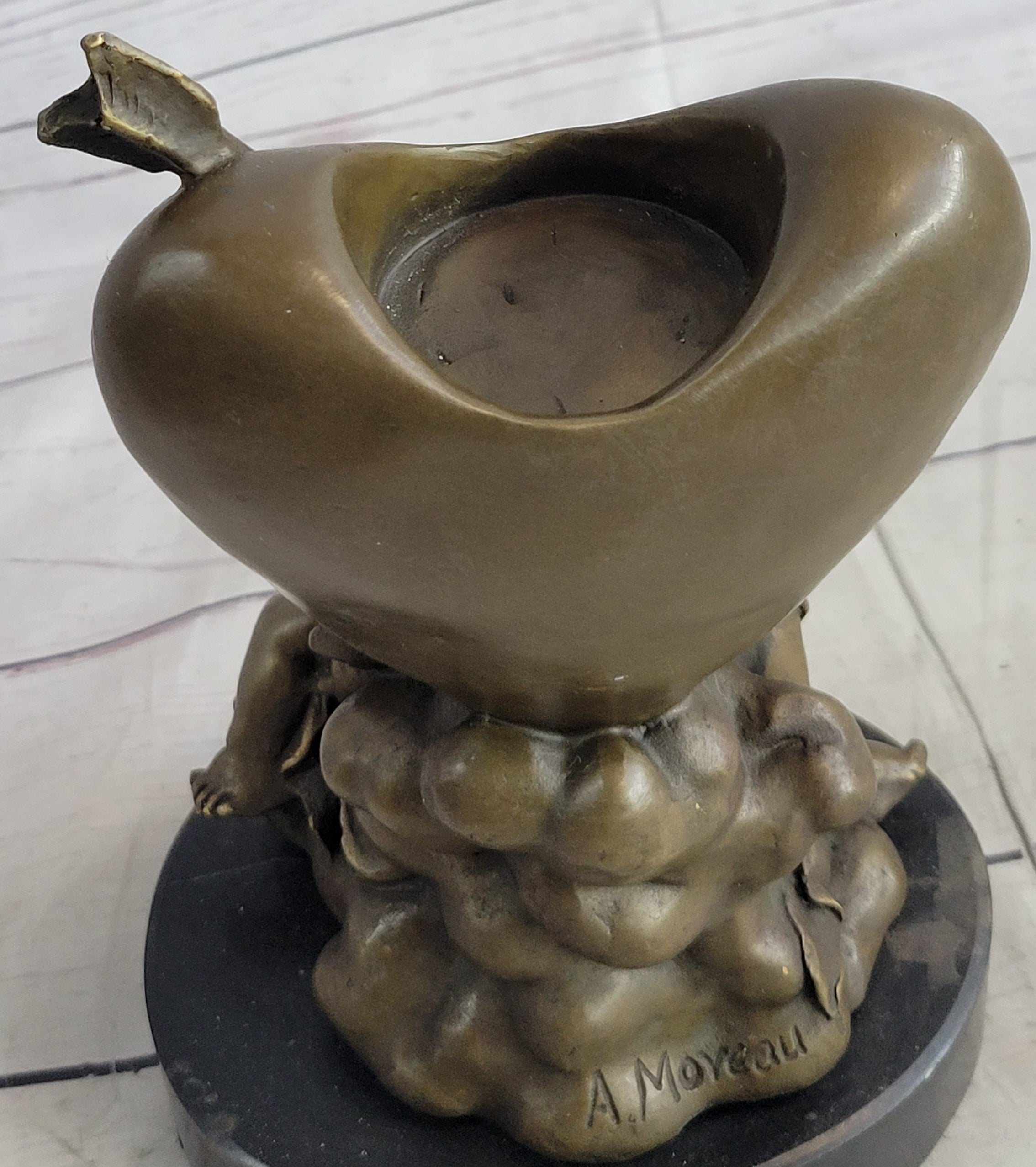 Bronze Candle Holder Cherubim Hearts Love 9" x 6"