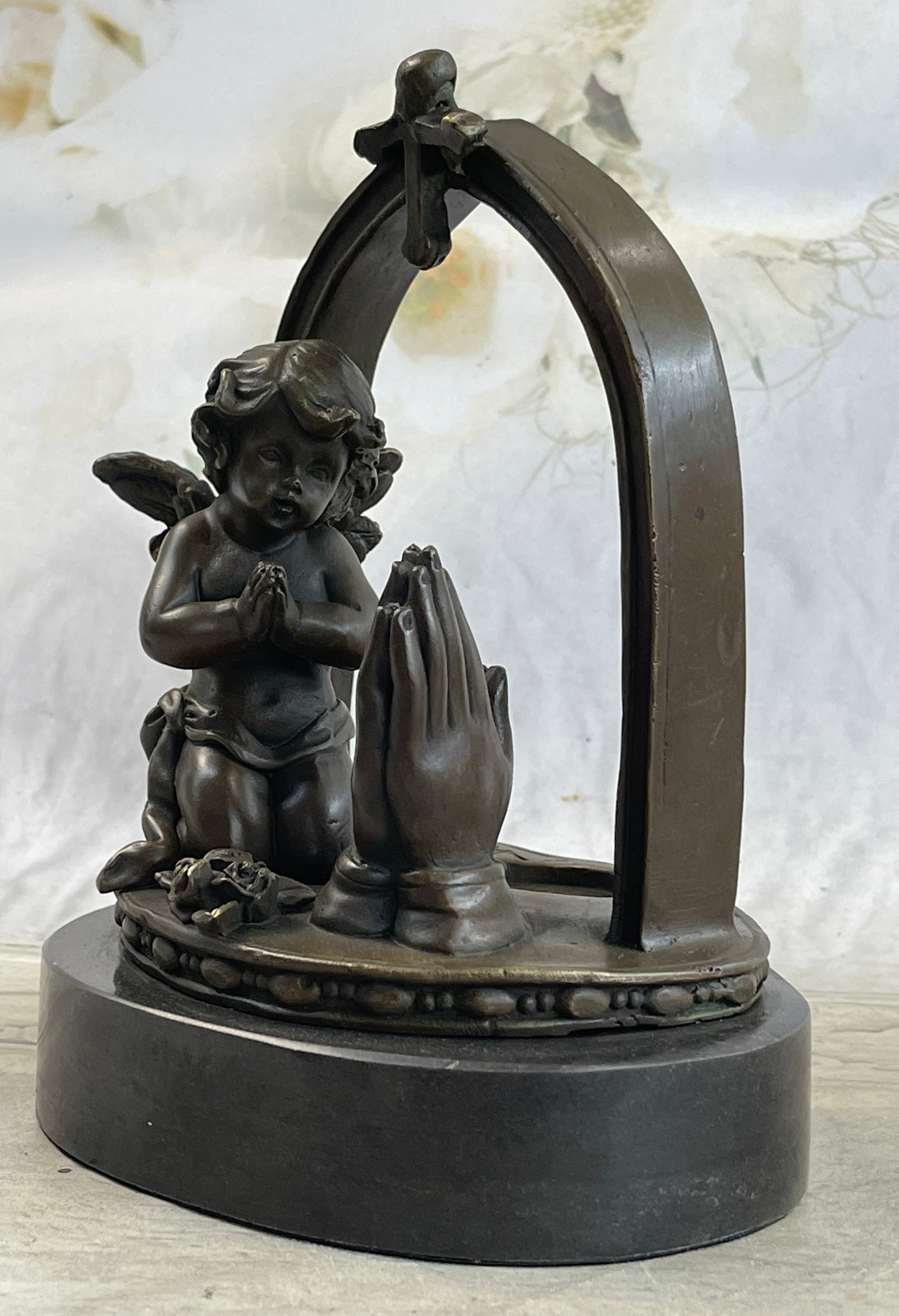 Bronze Art Deco Winged Angel Religion Artwork