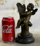 Bronze Cherub Playing Harp Sculpture Moreau 8" x 5"