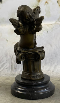 Bronze Cherub Playing Harp Sculpture Moreau 8" x 5"