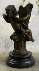 Bronze Cherub Playing Harp Sculpture Moreau 8" x 5"