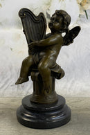 Bronze Cherub Playing Harp Sculpture Moreau 8" x 5"