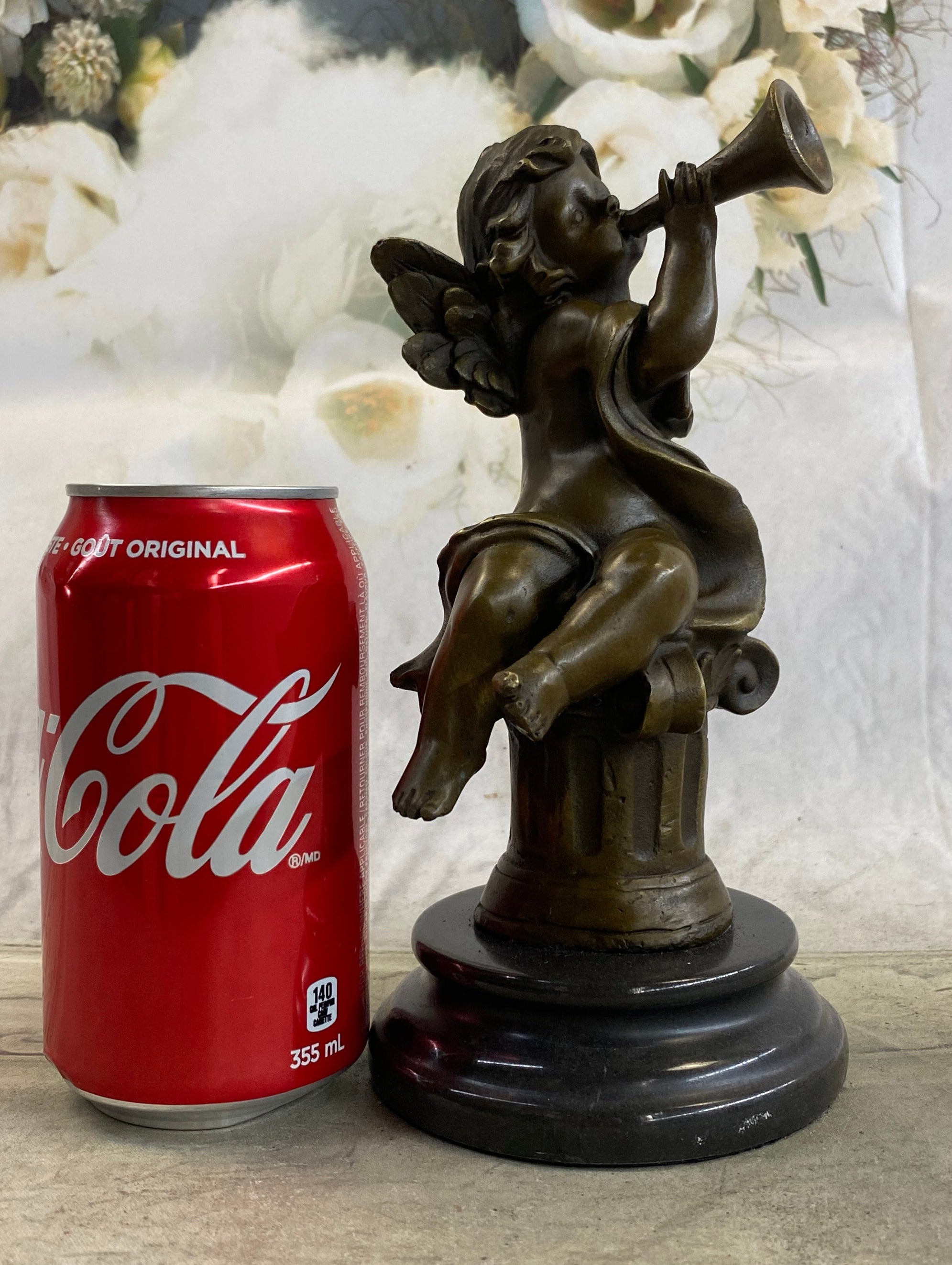 Cherub Boy Playing Trumpet Bugle Bronze Moreau 8" x 5"