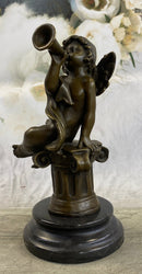 Cherub Boy Playing Trumpet Bugle Bronze Moreau 8" x 5"
