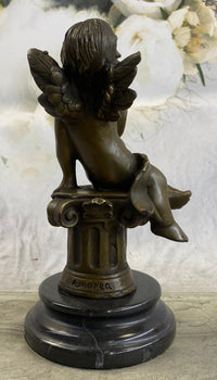 Cherub Boy Playing Trumpet Bugle Bronze Moreau 8" x 5"
