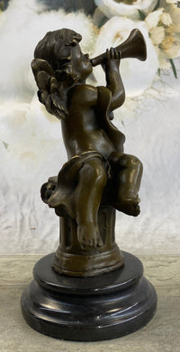 Cherub Boy Playing Trumpet Bugle Bronze Moreau 8" x 5"