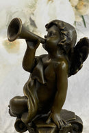 Cherub Boy Playing Trumpet Bugle Bronze Moreau 8" x 5"