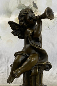 Cherub Boy Playing Trumpet Bugle Bronze Moreau 8" x 5"