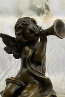 Cherub Boy Playing Trumpet Bugle Bronze Moreau 8" x 5"