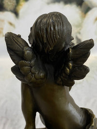 Cherub Boy Playing Trumpet Bugle Bronze Moreau 8" x 5"