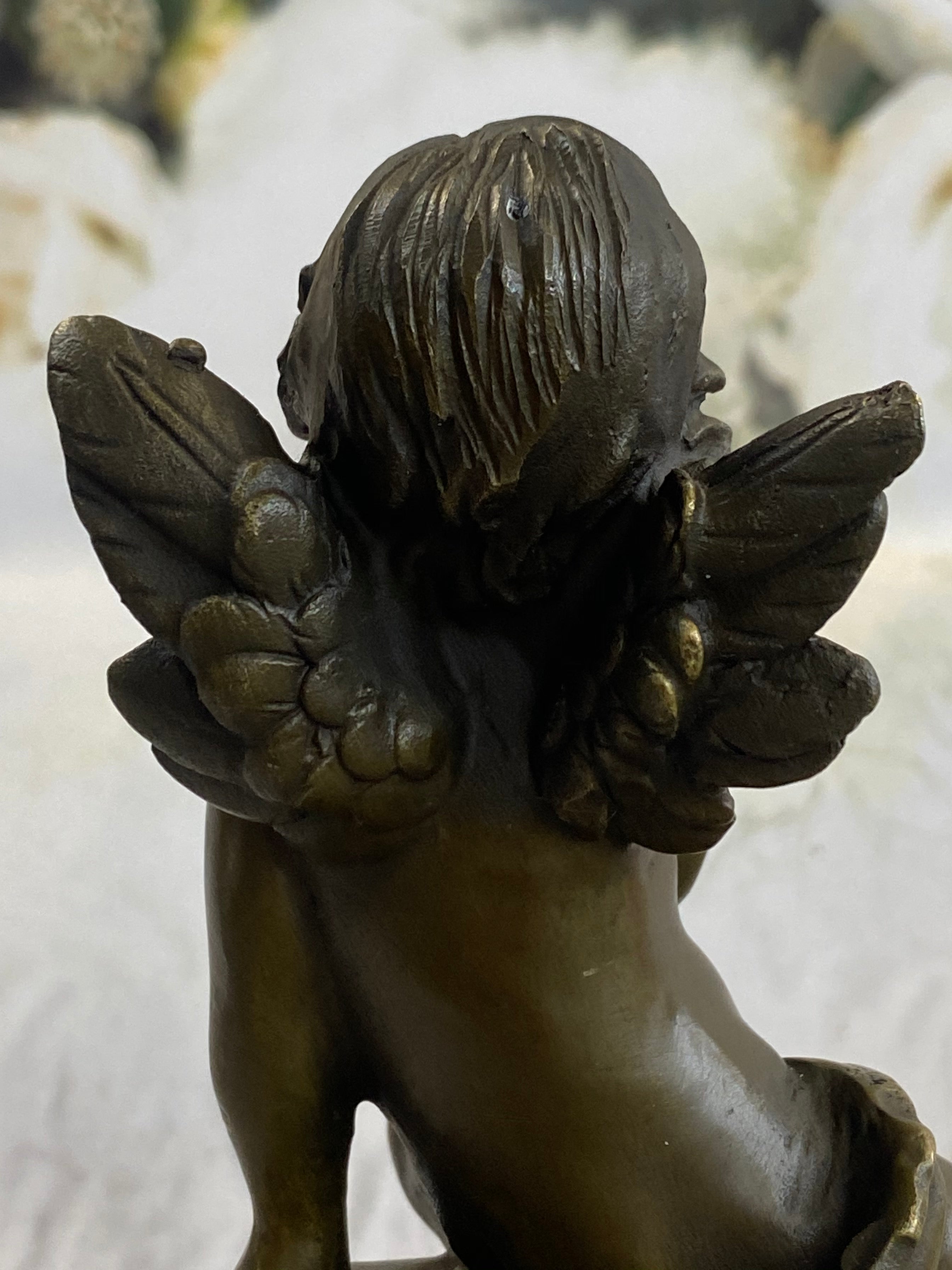Cherub Boy Playing Trumpet Bugle Bronze Moreau 8" x 5"