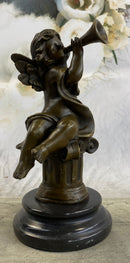 Cherub Boy Playing Trumpet Bugle Bronze Moreau 8" x 5"