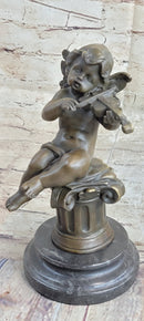 Little Boy Angel Playing Violin Bronze Sculpture