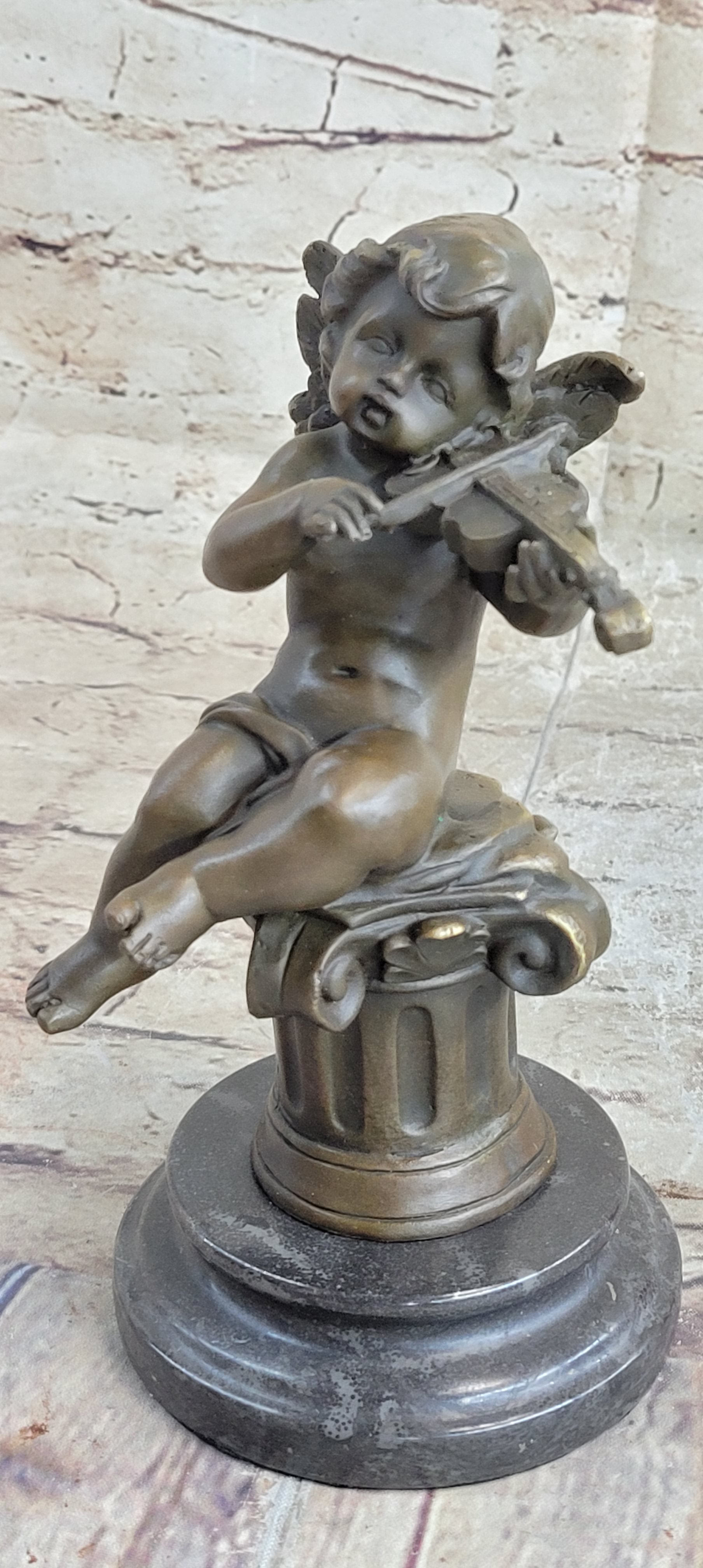 Little Boy Angel Playing Violin Bronze Sculpture