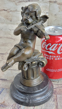 Little Boy Angel Playing Violin Bronze Sculpture