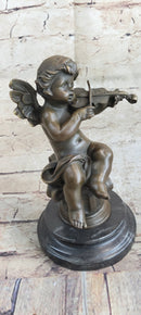 Little Boy Angel Playing Violin Bronze Sculpture