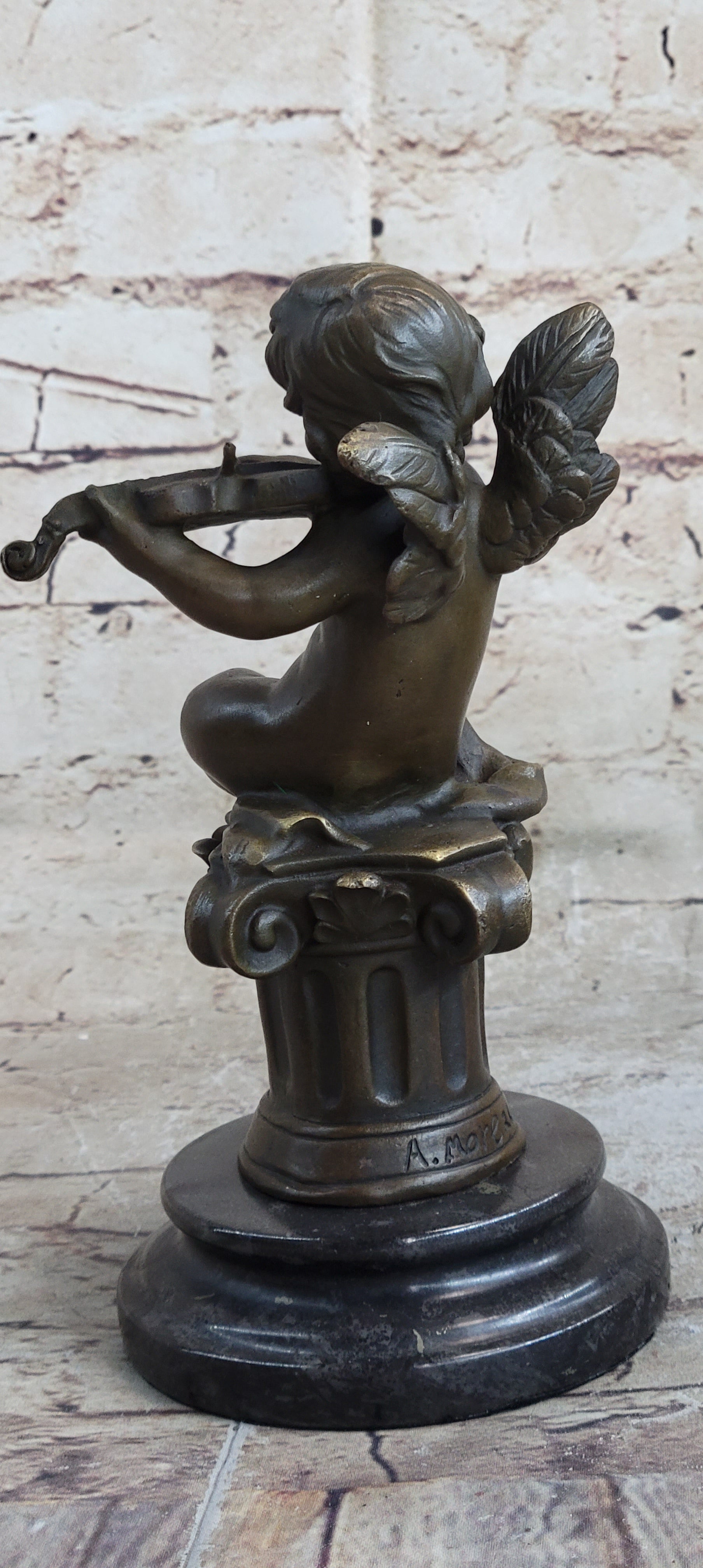 Little Boy Angel Playing Violin Bronze Sculpture