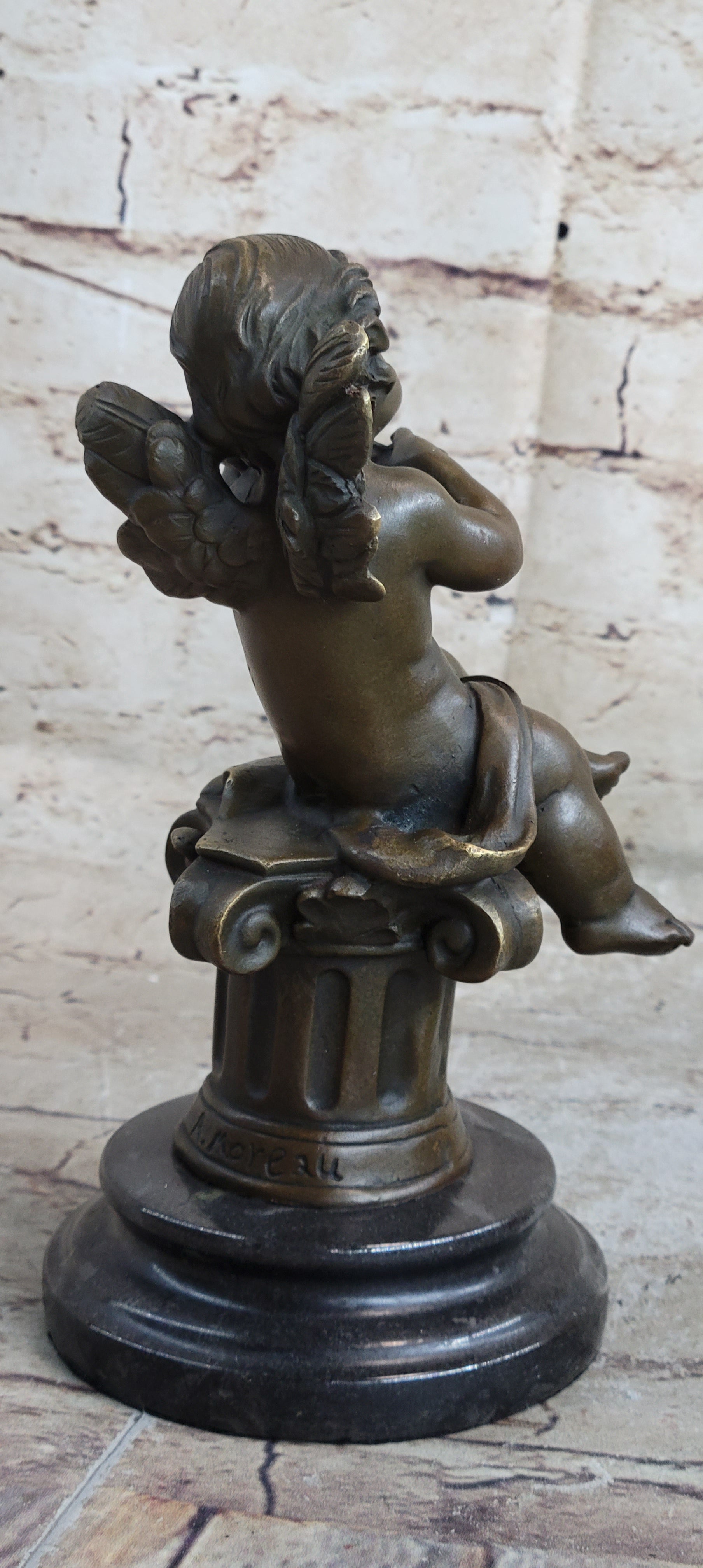 Little Boy Angel Playing Violin Bronze Sculpture