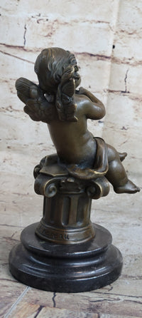 Little Boy Angel Playing Violin Bronze Sculpture