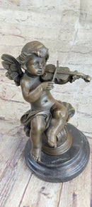 Little Boy Angel Playing Violin Bronze Sculpture
