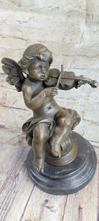 Little Boy Angel Playing Violin Bronze Sculpture