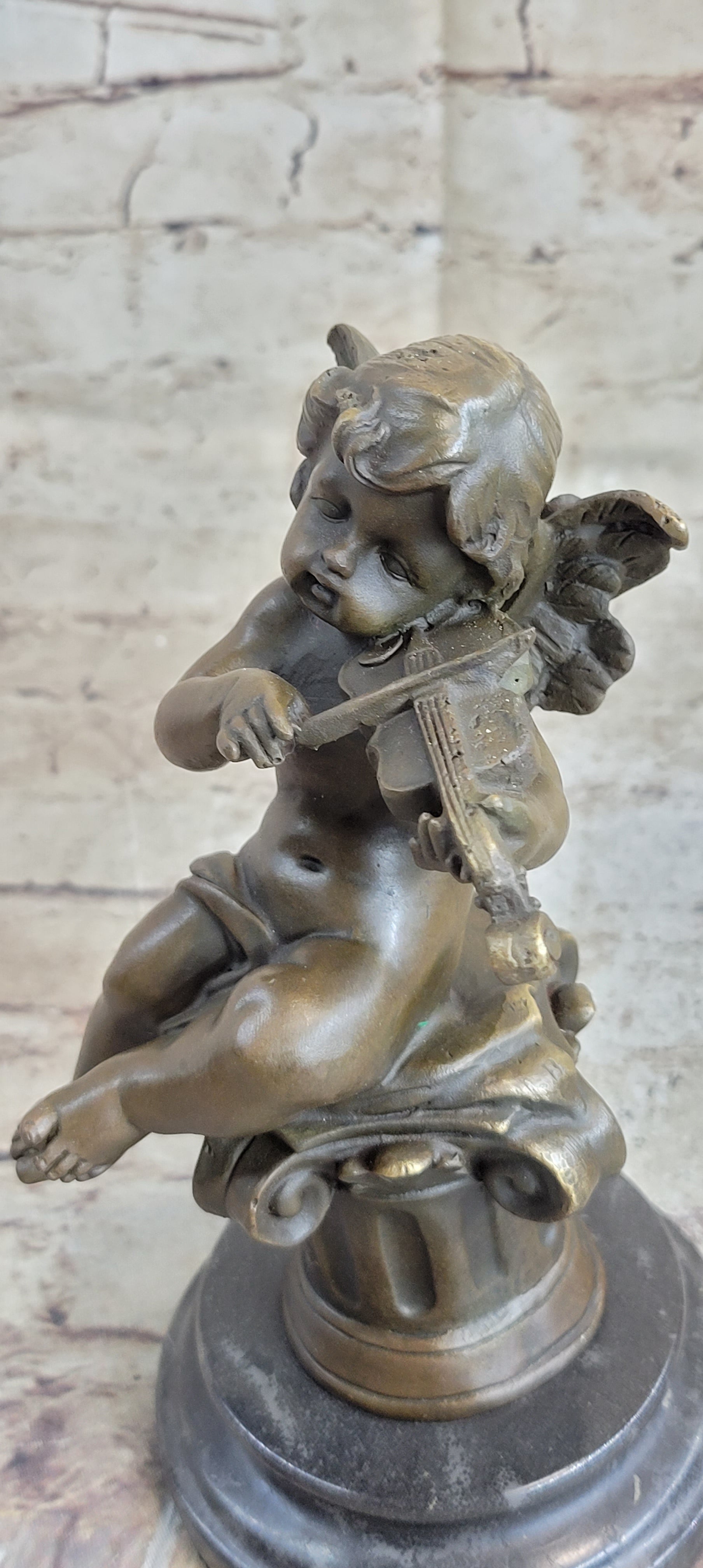 Little Boy Angel Playing Violin Bronze Sculpture