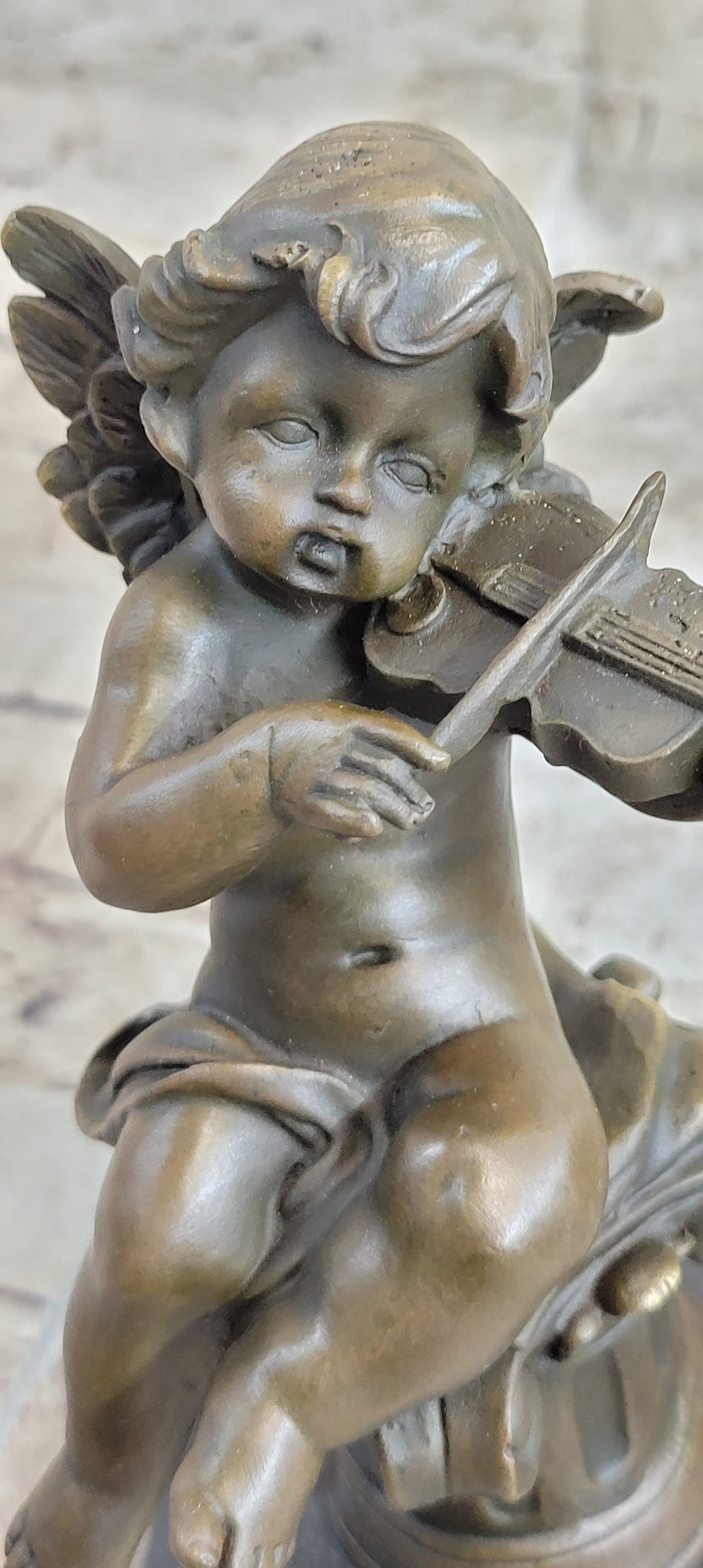 Little Boy Angel Playing Violin Bronze Sculpture
