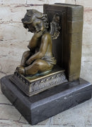 Signed Moreau Baby Angel Bookend Bronze Sculpture