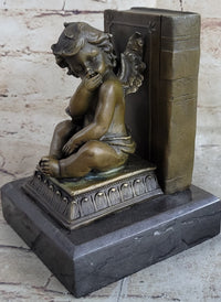 Signed Moreau Baby Angel Bookend Bronze Sculpture