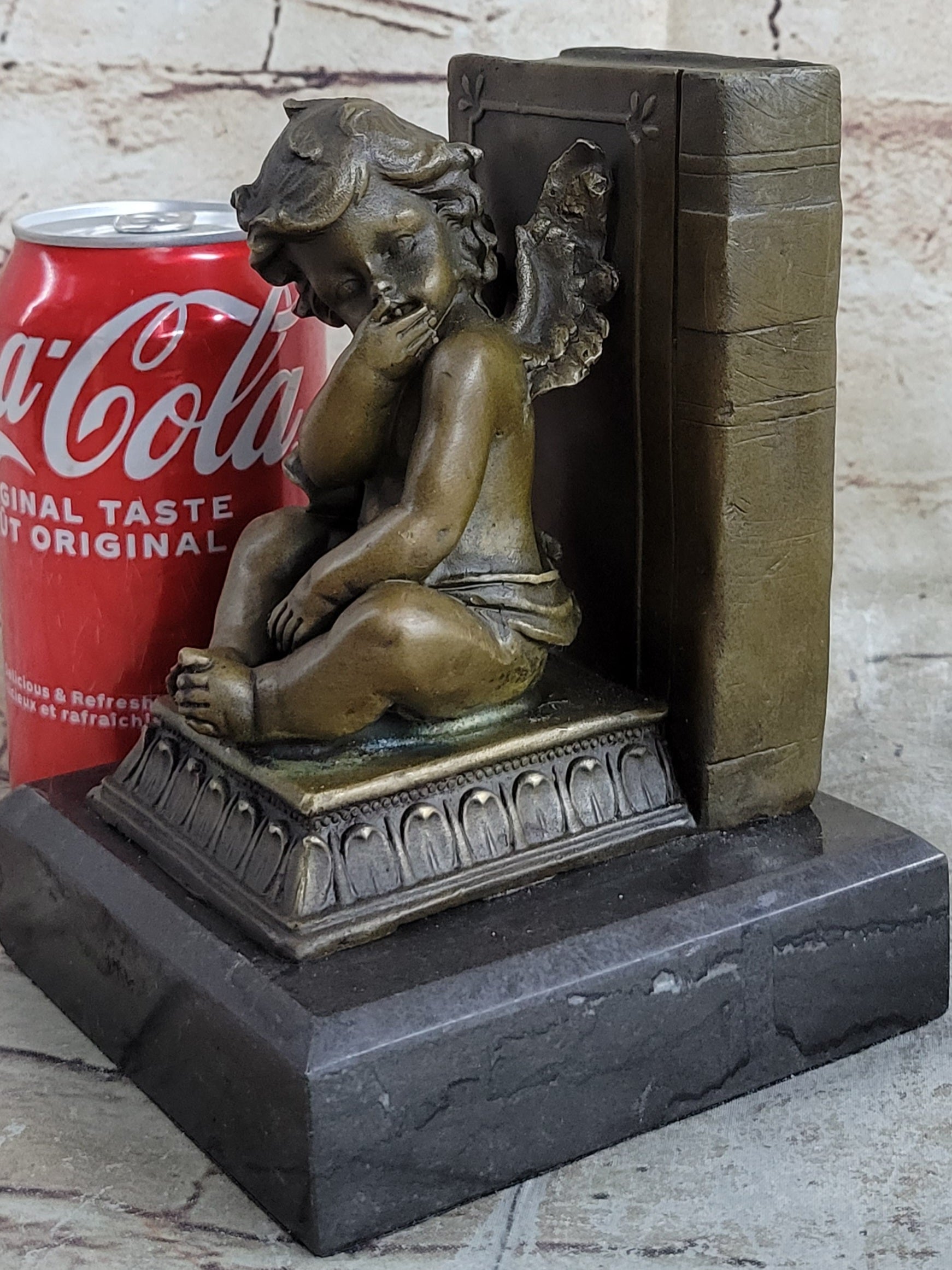 Signed Moreau Baby Angel Bookend Bronze Sculpture