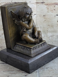 Signed Moreau Baby Angel Bookend Bronze Sculpture