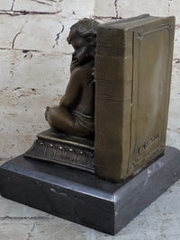 Signed Moreau Baby Angel Bookend Bronze Sculpture