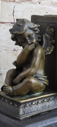 Signed Moreau Baby Angel Bookend Bronze Sculpture