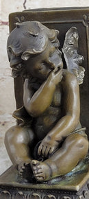 Signed Moreau Baby Angel Bookend Bronze Sculpture