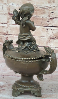 Baby Angel Praying Trinket Jewelry Box Bronze Sculpture