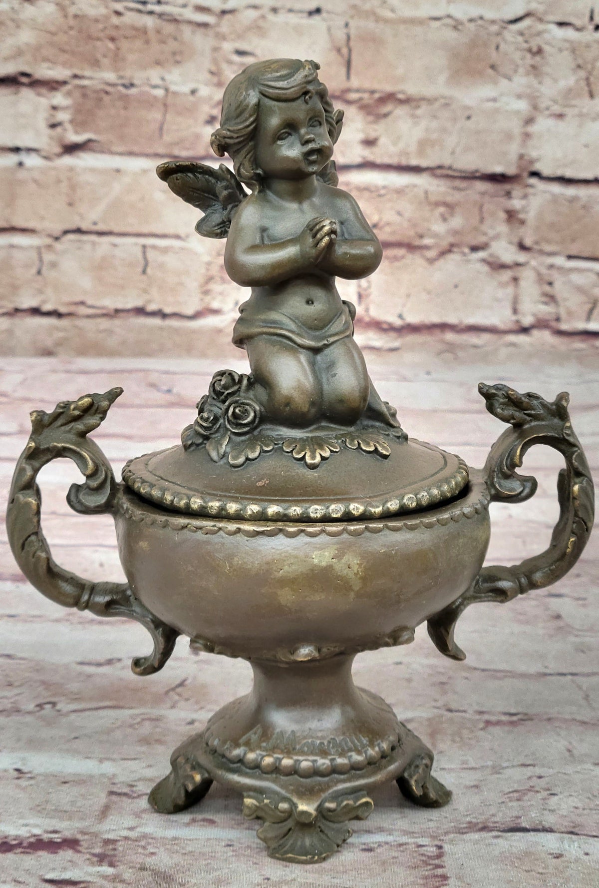 Baby Angel Praying Trinket Jewelry Box Bronze Sculpture