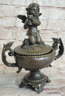 Bronze Cherub Urn Jewelry Trinket Box 8" x 6"