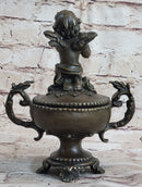 Bronze Cherub Urn Jewelry Trinket Box 8" x 6"