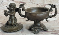 Bronze Cherub Urn Jewelry Trinket Box 8" x 6"