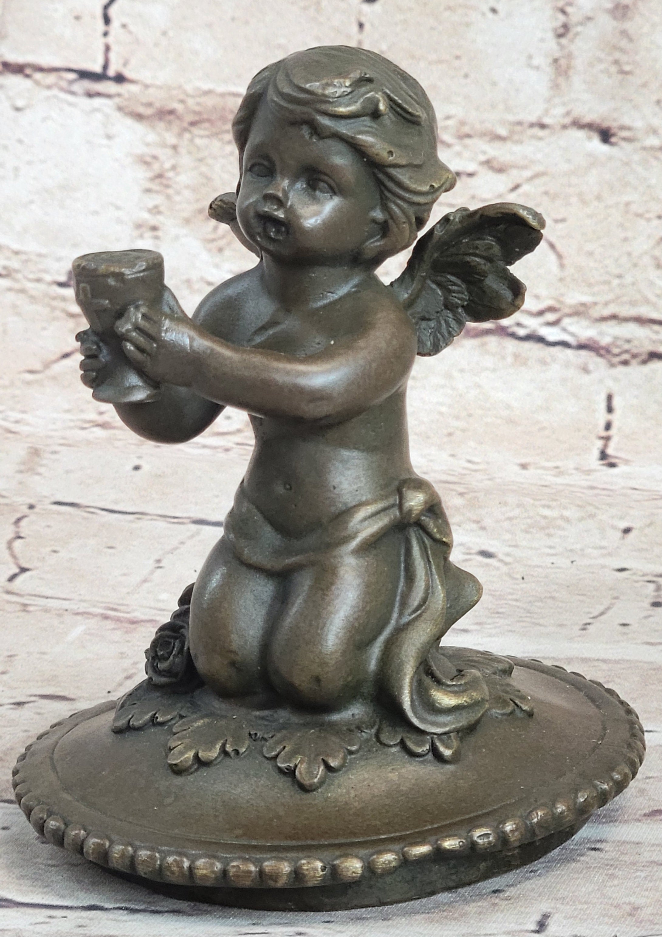 Bronze Cherub Urn Jewelry Trinket Box 8" x 6"