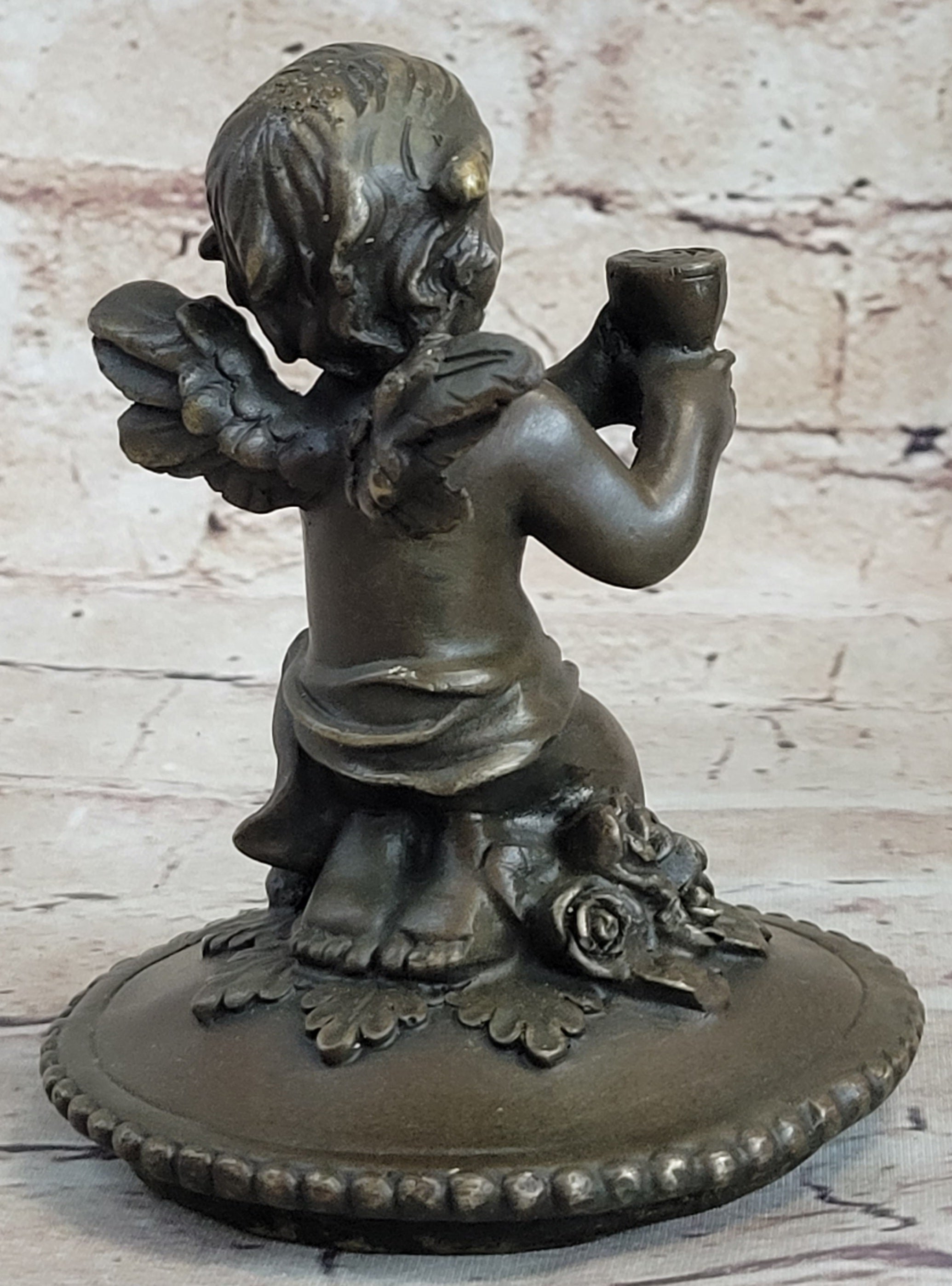 Bronze Cherub Urn Jewelry Trinket Box 8" x 6"