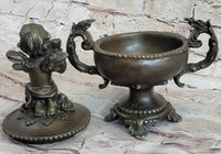 Bronze Cherub Urn Jewelry Trinket Box 8" x 6"